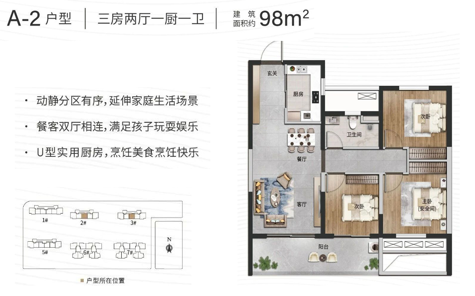 A-2户型 三房两厅一卫 