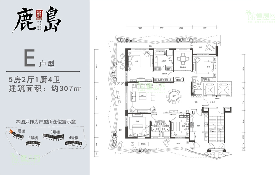 E户型 5房2厅4卫 307㎡