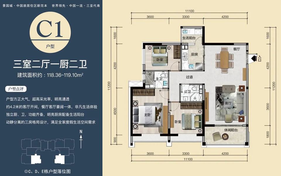 C1户型 3房2厅2卫