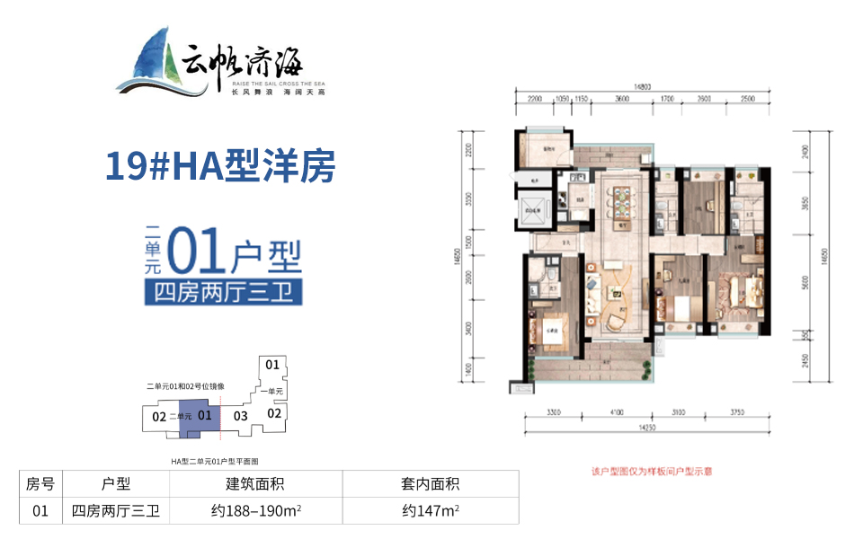 云帆济海19#-01户型 4房2厅3卫